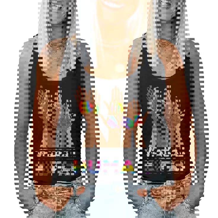 Gay Pride Month We Are All Human Hands Lgbtq Ally Rainbow Women Tank Top