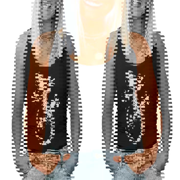 Gecko Dad Mom Lover モノクロ ヤモリ レディースタンクトップ