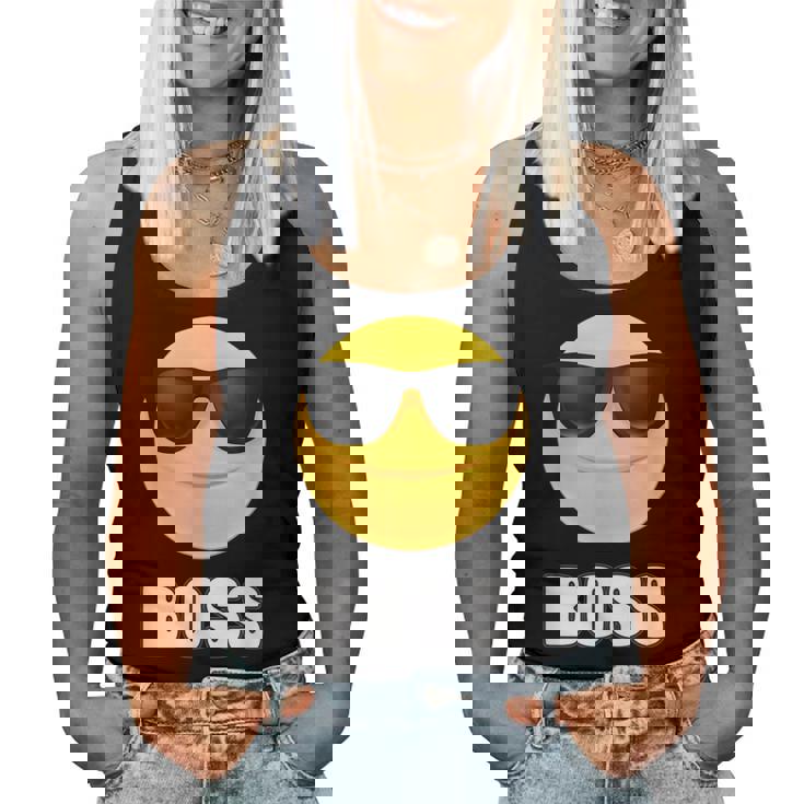 Girl & Boy Boss サングラス 顔文字シャツ クールな顔 レディースタンクトップ