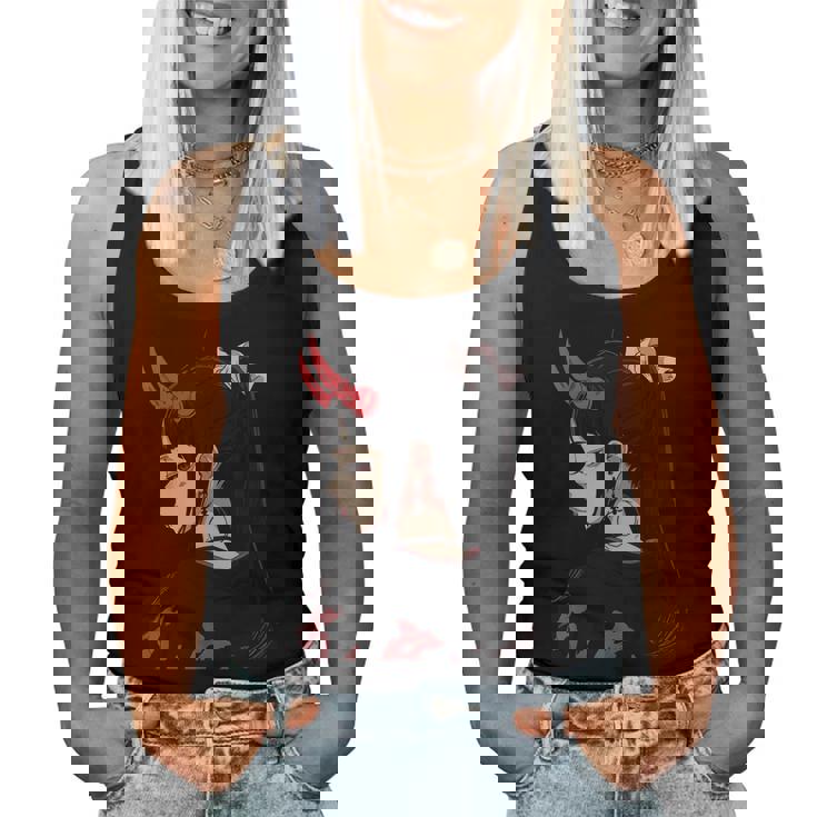 Girl With Red Horns 日本アートスタイル 面白いグラフィックtシャツ レディースタンクトップ