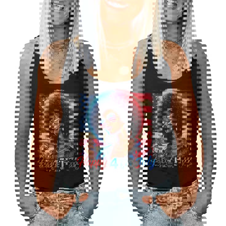 Happy 4Th Of July Black Girl Us Flag Melanin Afro African Women Tank Top