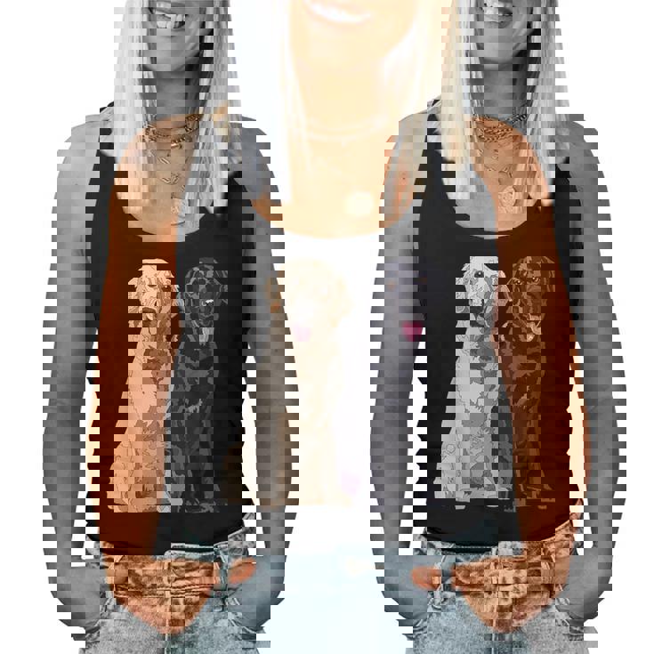 Happy Two Labradors ゴールデンブラック ラボレトリバー Mom Dad レディースタンクトップ