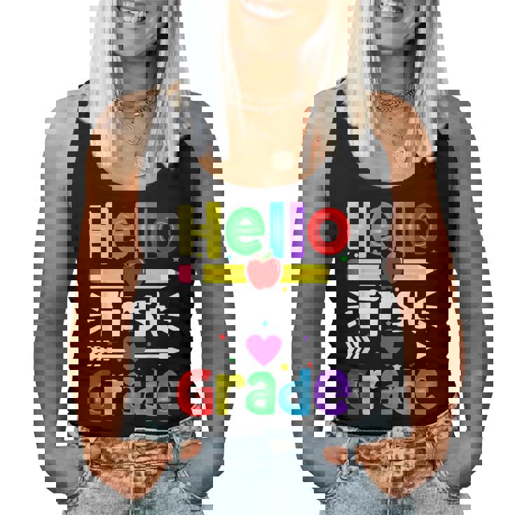 Hello First Grade Back Tochool 1St Day Of 1St Grade レディースタンクトップ