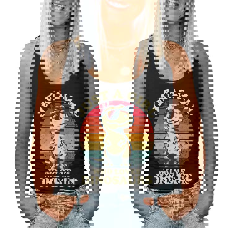 Just A Girl Who Loves Dinosaurs おもしろレトロ恐竜 T-Rex レディースタンクトップ