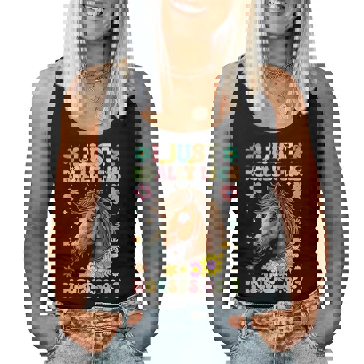 Just Really Like Horses グルーヴィーな乗馬 乗馬 レディースタンクトップ