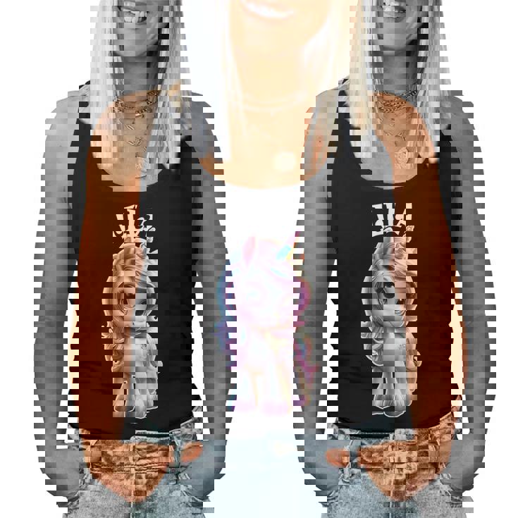 Lila かわいいユニコーンデザイン 女の子用 名前 Lila レディースタンクトップ