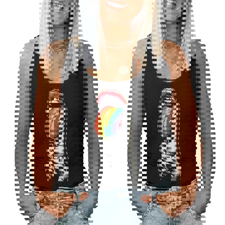 Masc Lesbian Stuff Tongue Rainbow Gay Pride Ally Lgbtq Adult Women Tank Top