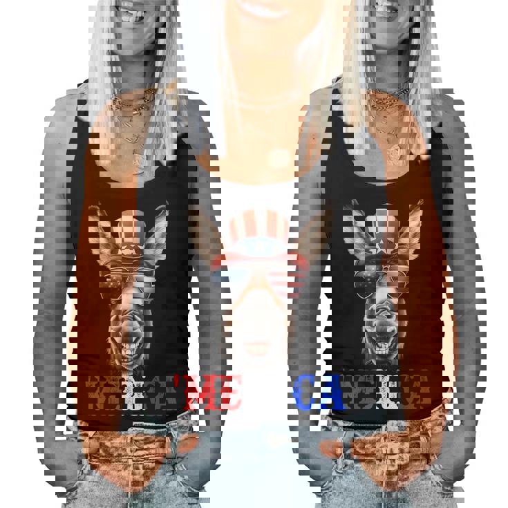 Merica Mule Donkey Patriotic 4Th Of July 面白い キッズ メンズ レディース レディースタンクトップ