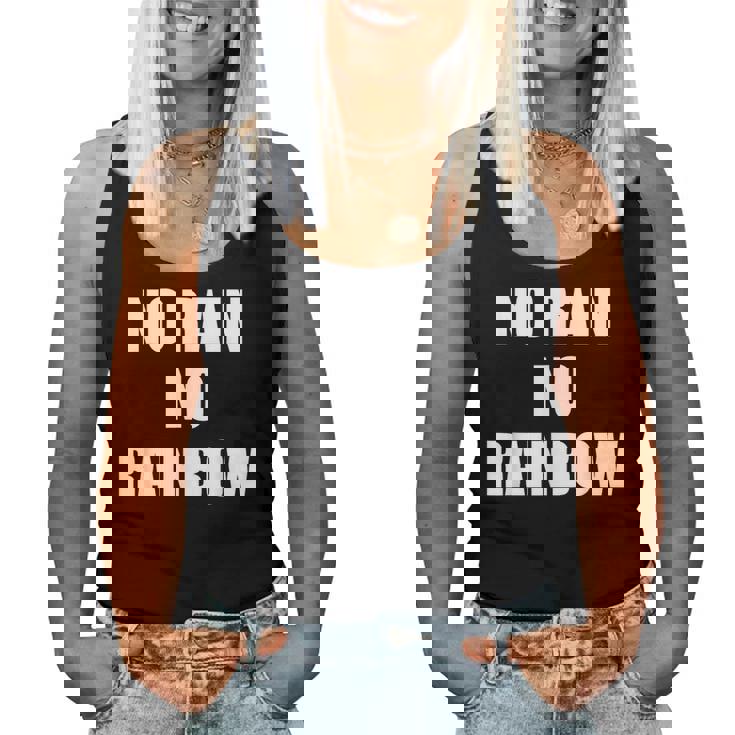 No Rain No Rainbow ポジティブ インスピレーション モチベーションを高める引用 レディースタンクトップ