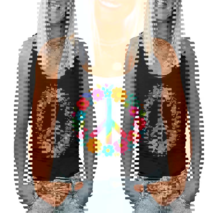 Peace Love Flower Power レトロ ヒッピー コスチューム タイダイ 60年代 70年代 レディースタンクトップ