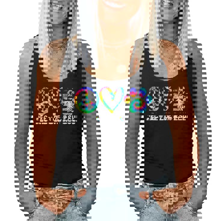 Peace Love Rescue Dog Paws Tie Dye Rainbow Animals Women Tank Top