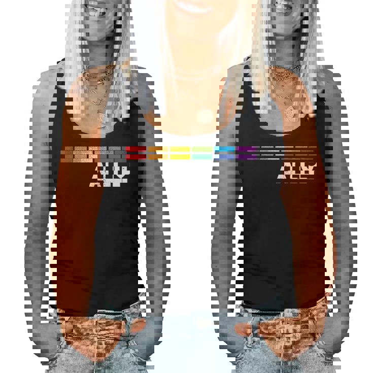 Proud Ally Bars Equality Lgbtq Rainbow Flag Gay Pride Ally レディースタンクトップ