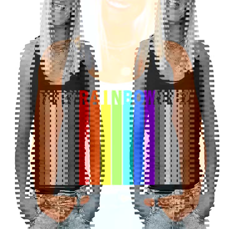 Rainbow レインボー《虹 カラー》【デザインアート】文字 7色 カラフル レディースタンクトップ