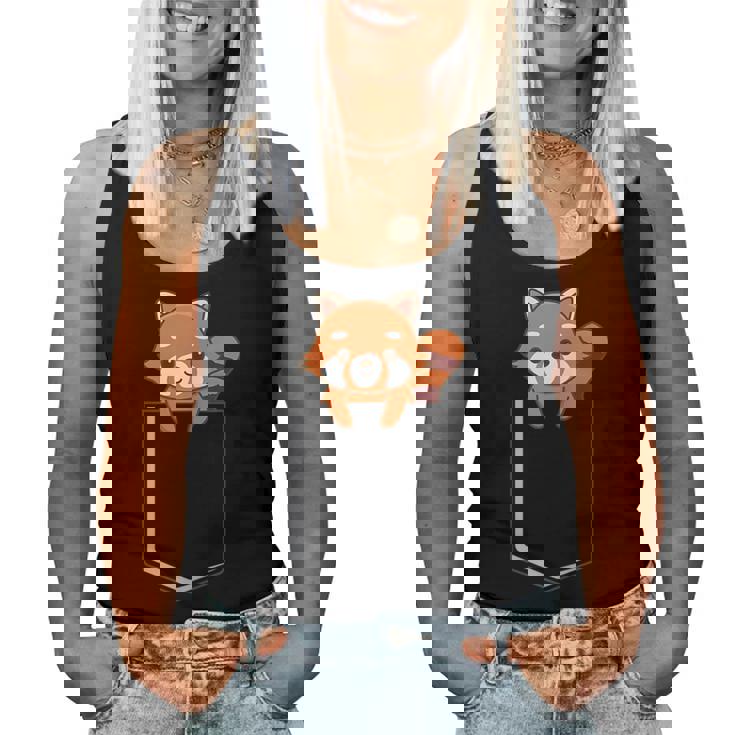 Red Panda In A Bag Cute Love レッドパンダバッグ レディースタンクトップ