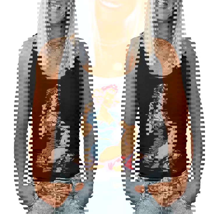 Retro Patriotic Pin-Upintage Usa Flag American Beauty Girl レディースタンクトップ