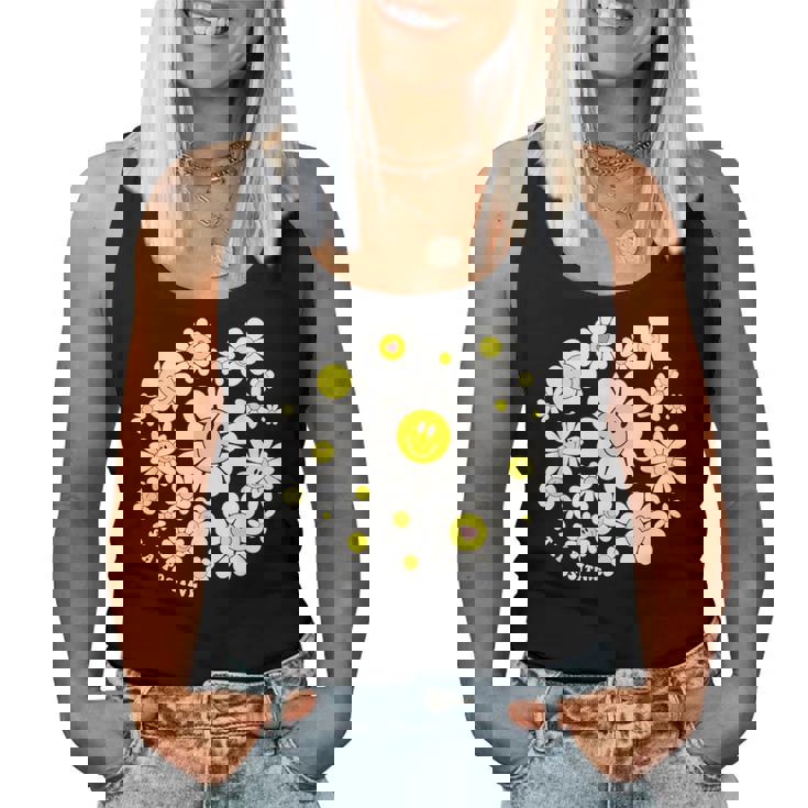 Stay Positive キュート スマイルフェイス 花 ハッピーフェイス 花 女の子 レディースタンクトップ