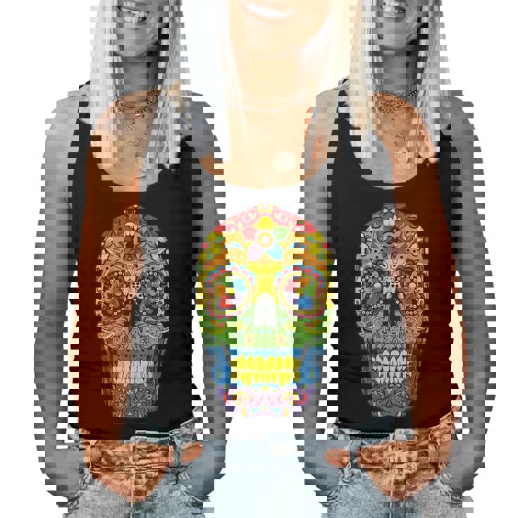 Sugarkull Lgbt Gay Pride Rainbow Flag Day Of The Dead レディースタンクトップ