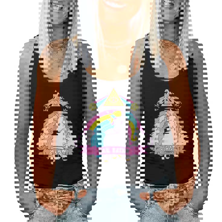 Unicorn Hailatan Devil Death Metal Rainbow Ocult レディースタンクトップ