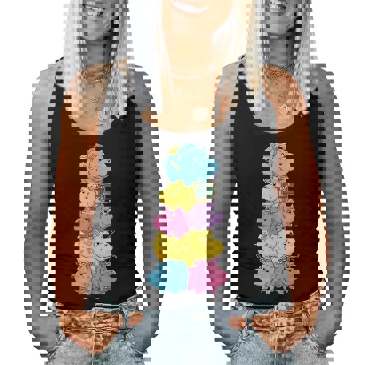 おもしろカバ カラフル レインボー 新学期 キッズ 男の子 女の子 レディースタンクトップ