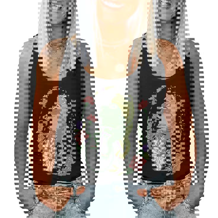 かわいい カエル 自転車 花 カワイイ 美的 気まぐれなロマンチック レディースタンクトップ