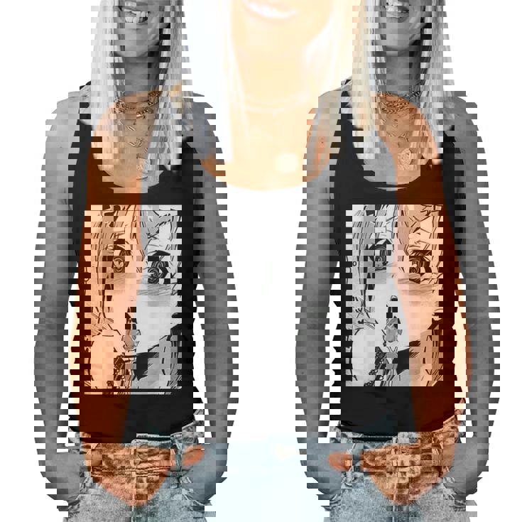 かわいいアヘ顔 アニメ 女の子 オタクウィーブ ラブ ビッグアイズ ドリップ レディースタンクトップ