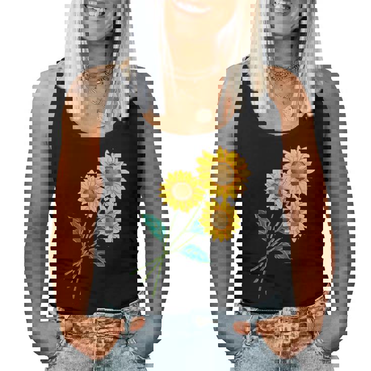 ひまわりの花束 春のフローラルガーデン 黄色の花 レディースタンクトップ