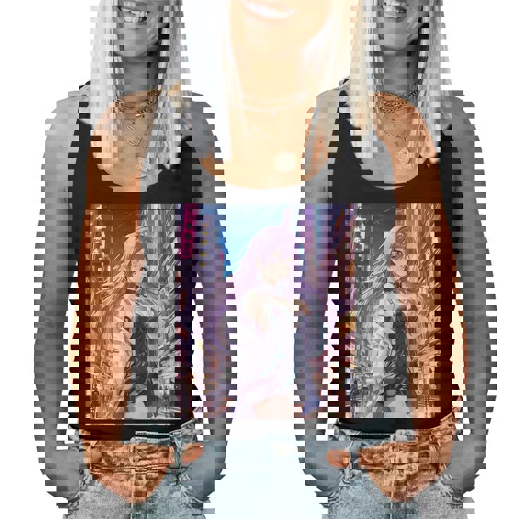 アニメの女の子、漫画、美学、かわいい、日本語、Waifu プリント レディースタンクトップ