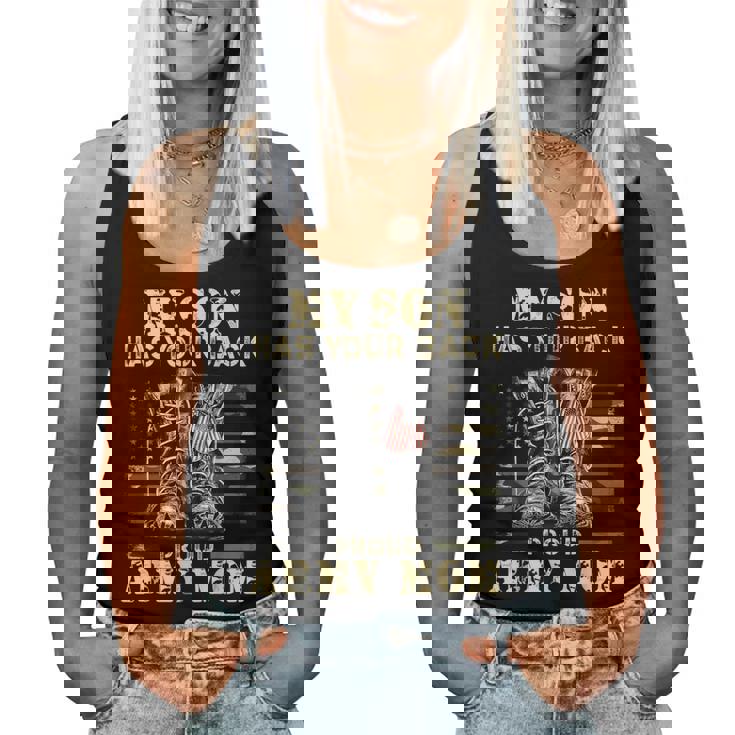 メンズ アメリカ国旗デザイン Myon Has Your Back Proud Army Mom レディースタンクトップ