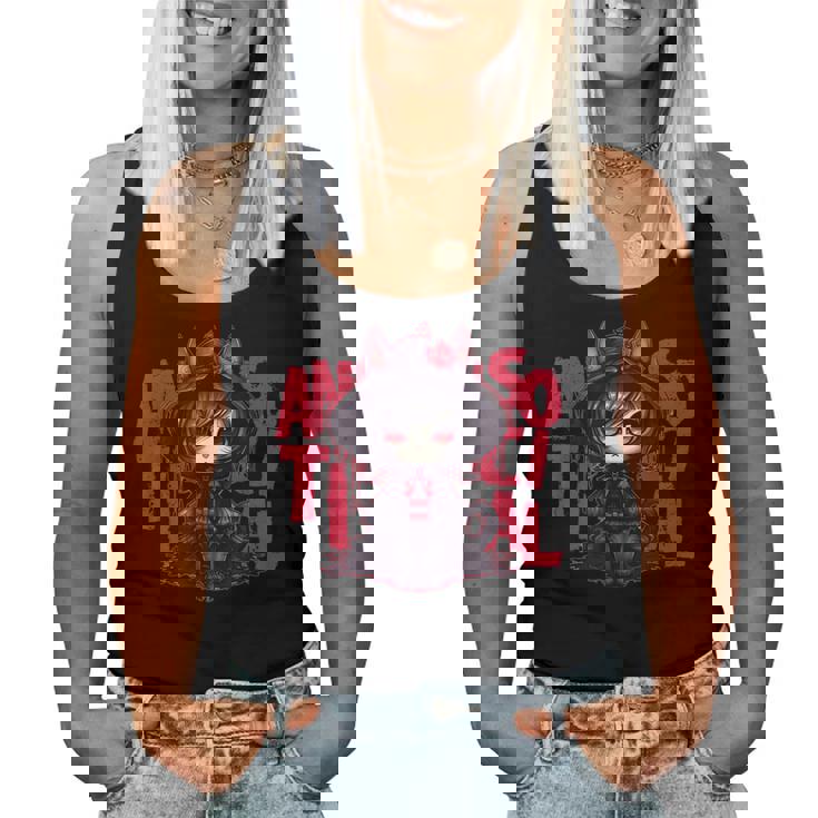 カワイイ アニメ ゴシック 猫 女の子 ちび 反社会的 メンヘラ グランジ レディースタンクトップ