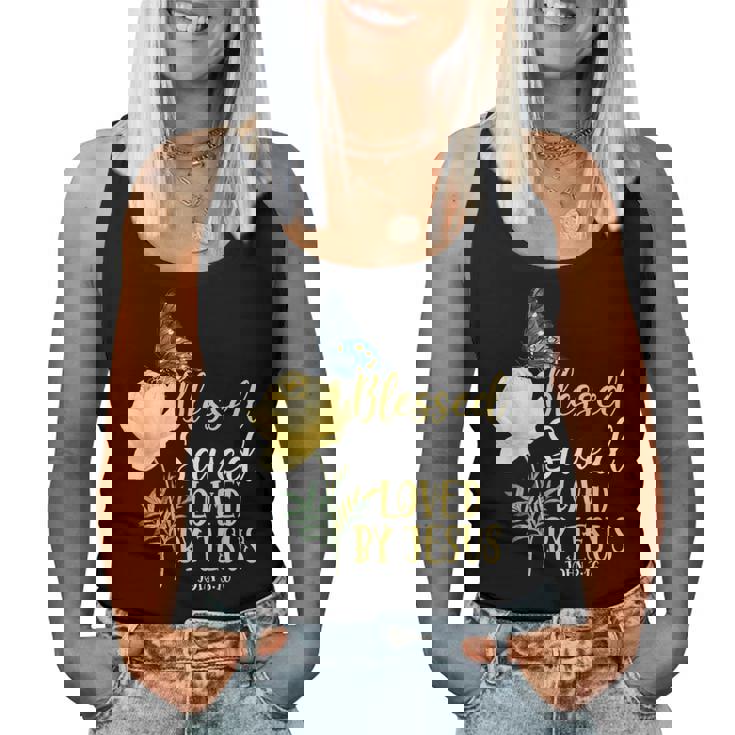 キリスト教聖書の言葉 蝶 バラの花 ヨハネ3 レディースタンクトップ