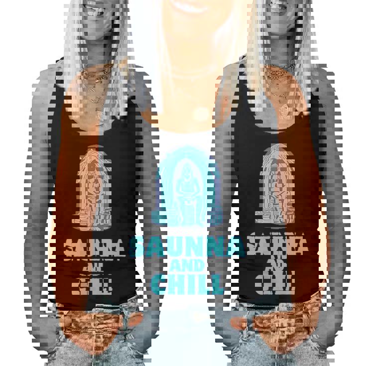 サウナ好き サウナアンドチル おもしろ 男性 女性 ユニセックス シンプル おしゃれ レディースタンクトップ