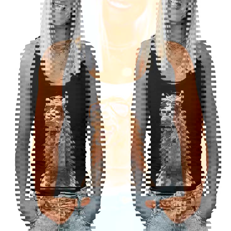 サングラスをかけた馬 馬の女の子 ライダー 甘い馬 レディースタンクトップ