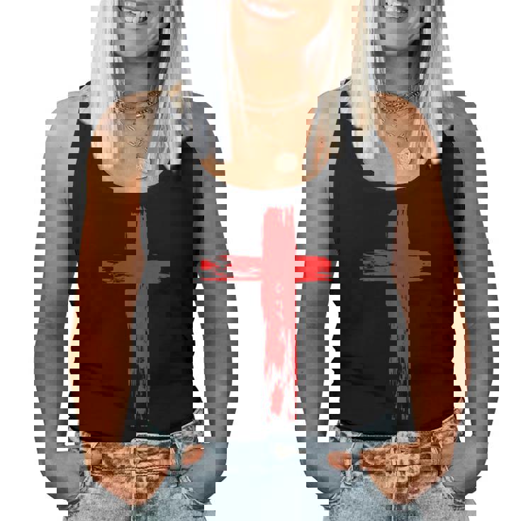 タトゥーレッドクロスオーダー I Christian I Brushtroke I Cross レディースタンクトップ