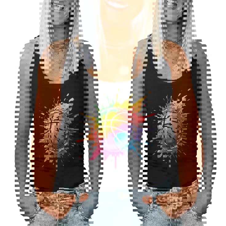 バスケットボール スポーツ ペイント スプラッシュアート カラフル 男の子 女の子 キッズ レディースタンクトップ