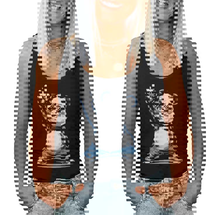 パンダ 熊 ロック 音楽 男性 子供 女性 面白い パンダ レディースタンクトップ