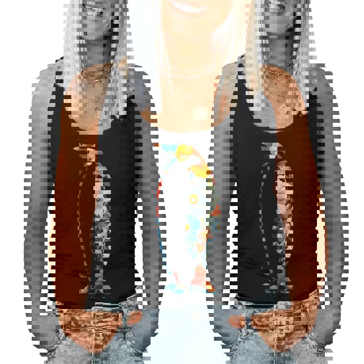 ボタニカルフラワーのシルエット 花柄 ペンギン レディースタンクトップ