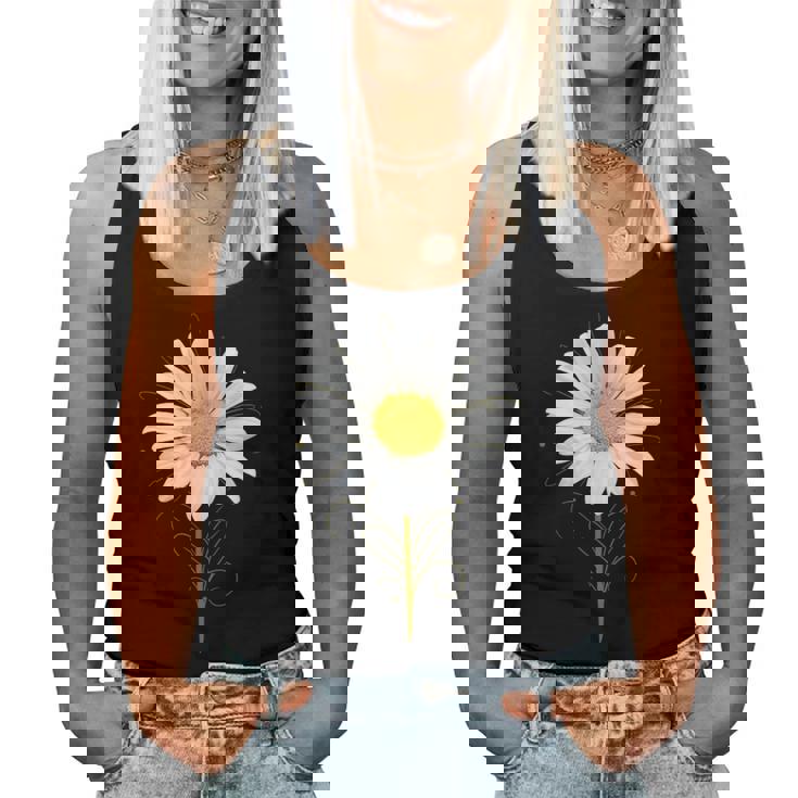 マーガレット ミクストメディア 美しい夏の花 ボタニカルアート レディースタンクトップ