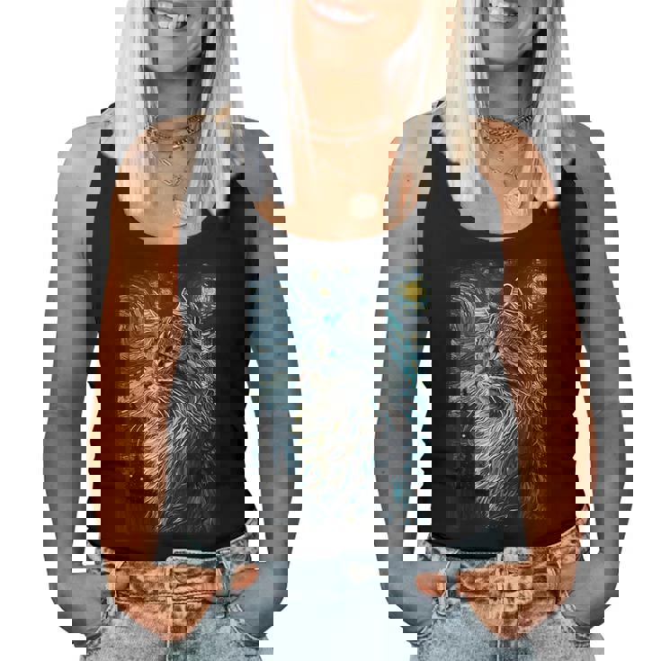 メインクーン 猫 ゴッホ 星月夜 猫好き 猫 お母さん お父さん レディースタンクトップ