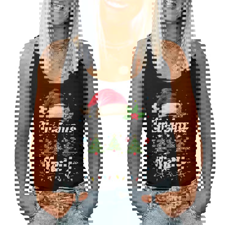 メリークリスマスライト 赤いサンタ帽子 クリスマス ファミリー 男性 女性 レディースタンクトップ