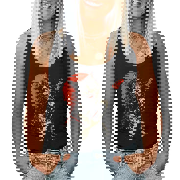 ロックキャット ギターを弾く ファニーキャット エレキギター 男性 女性 レディースタンクトップ