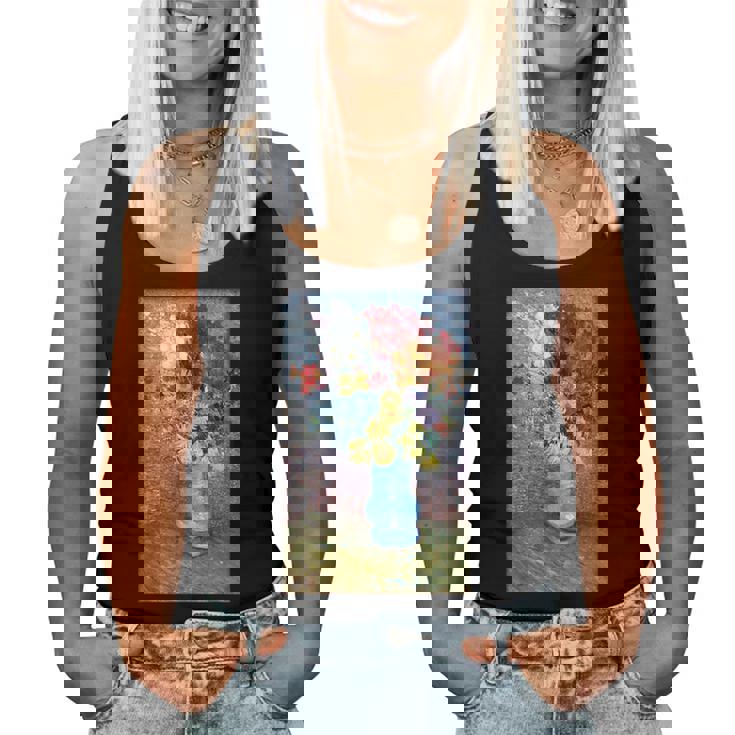 ヴィンセント・ヴァン・ゴッホの花 青い花瓶のヴィンテージ 美術品 レディースタンクトップ