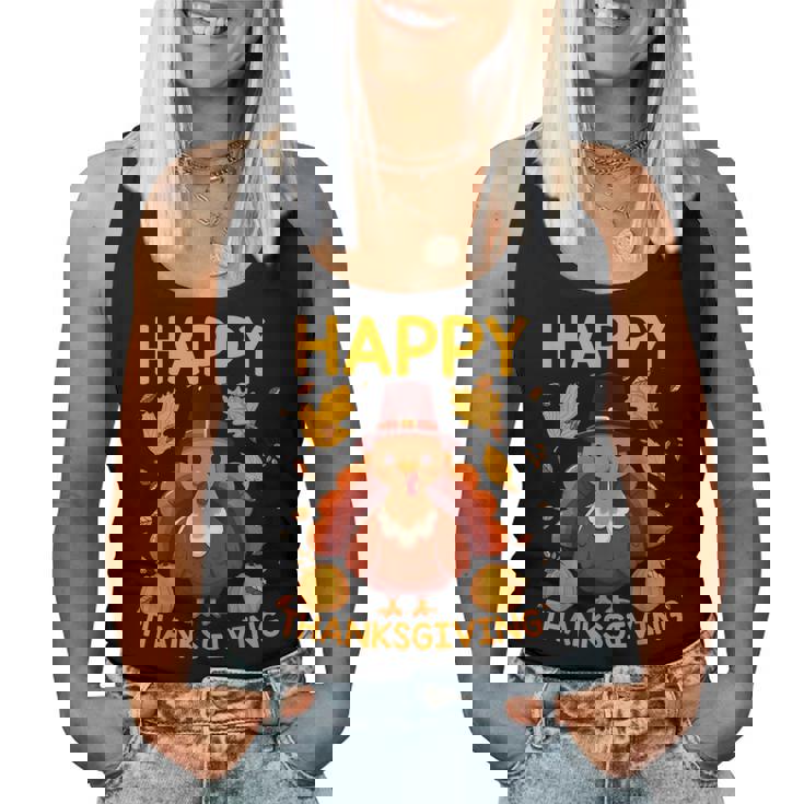 七面鳥の日ファミリーディナーとハッピー感謝祭の男性女性。 レディースタンクトップ