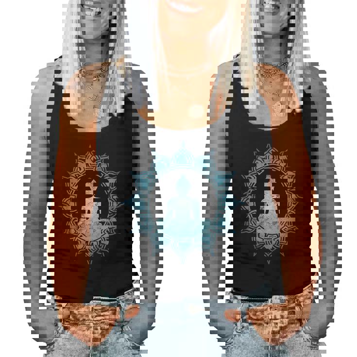 仏 瞑想 チャクラ 蓮の花 仏教 ヨガ レディースタンクトップ