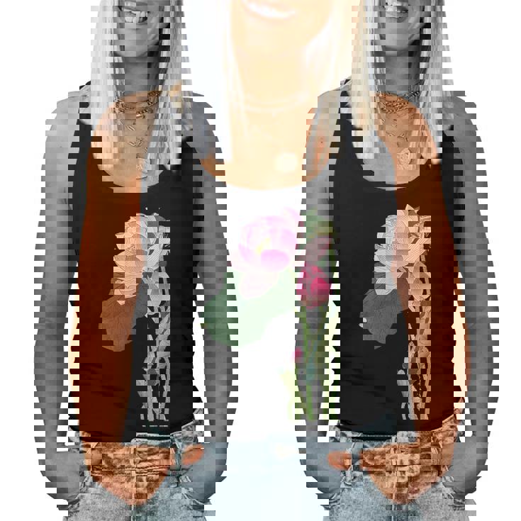 咲く蓮の花 蓮の花 ハス ヴィンテージ 日本美術 小原古邨 新版画 レディースタンクトップ