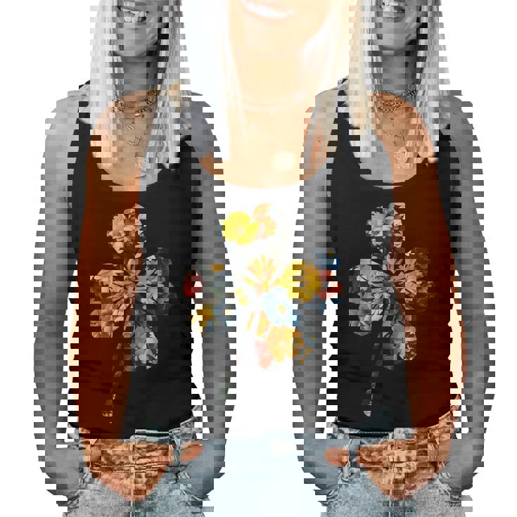 四つ葉のクローバーのシルエット 花 植物 花柄 レディースタンクトップ