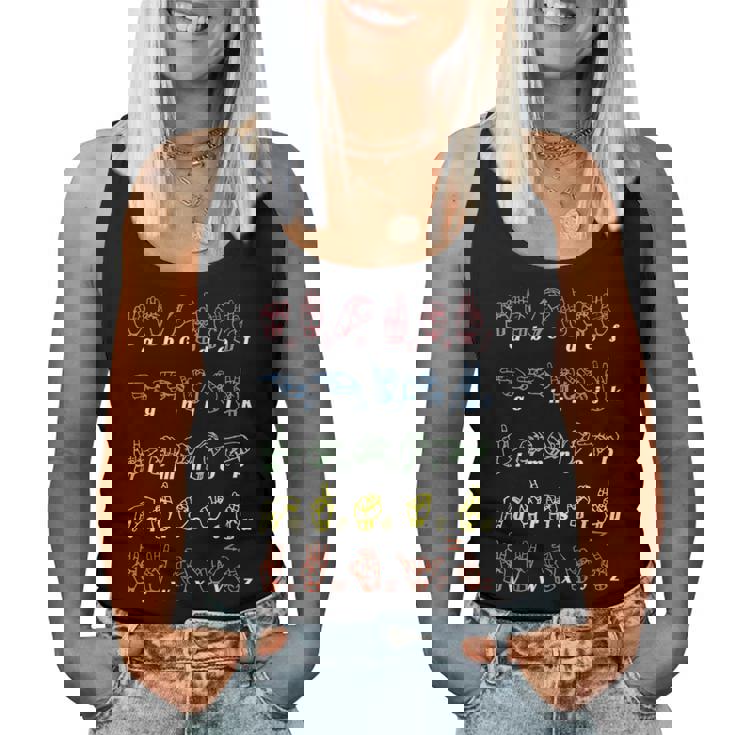 手話tシャツ Asl Teacher手アルファベット学習tシャツ レディースタンクトップ