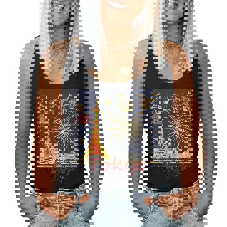 東京 東京タワーと花火大会 日本 漢字 By Kana Kanjin レディースタンクトップ