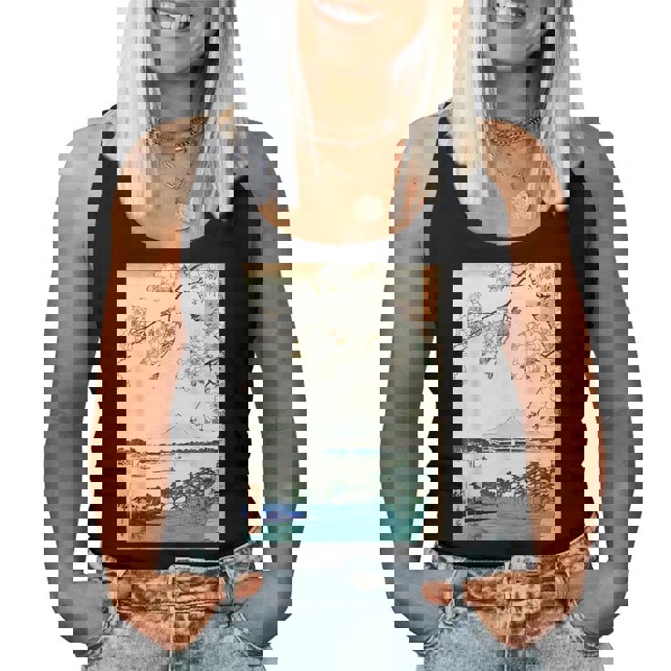 桜の花 ジャパニーズ・ヴィンテージ・アート 歌川 広重 隅田川水神の森真崎 名所江戸百景 レディースタンクトップ