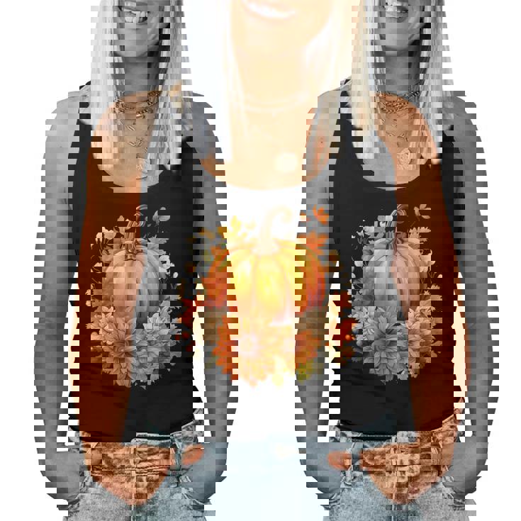 秋の花とカボチャ レディースタンクトップ