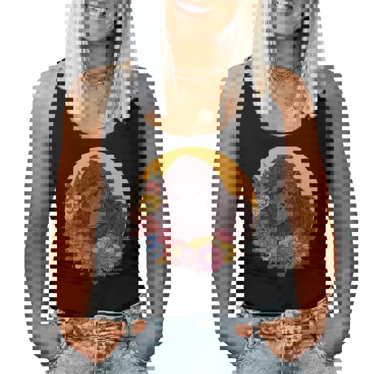 花のイラストとゴリラ レディースタンクトップ